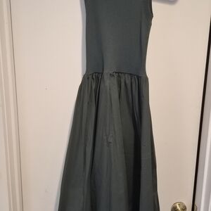 Moon River Olive Sleeveless Ribbed Bodice Maxi Dress